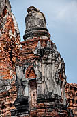 Ayutthaya, Thailand. Wat Phra Ram, detail of the corner chedi of the central prang (tower).